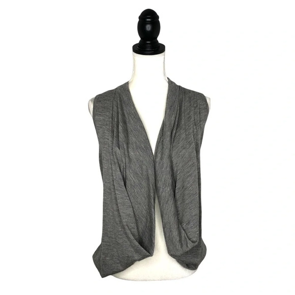 AUTUMN CASHMERE Grey Open Drape Balloon Hem Sleeveless Vest - Picture 1 of 7